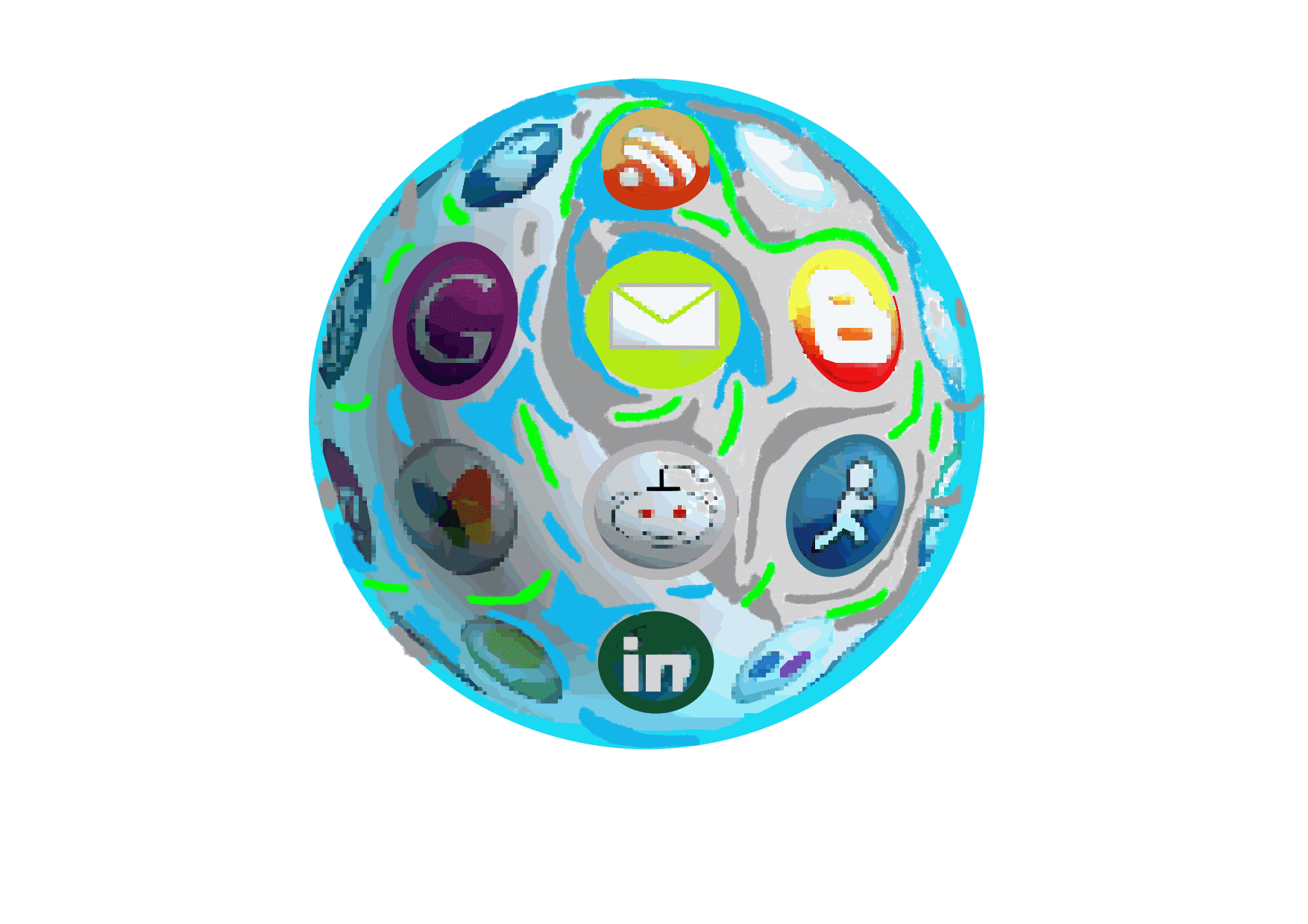 ball covered with social media icons